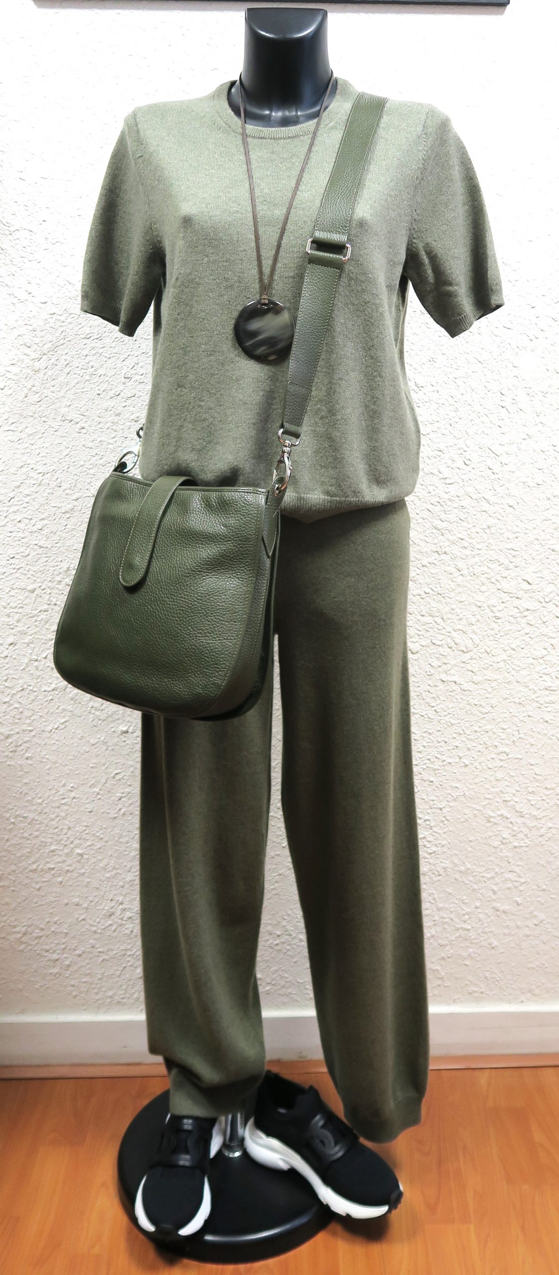 Pantalon + pull cachemire vert femme